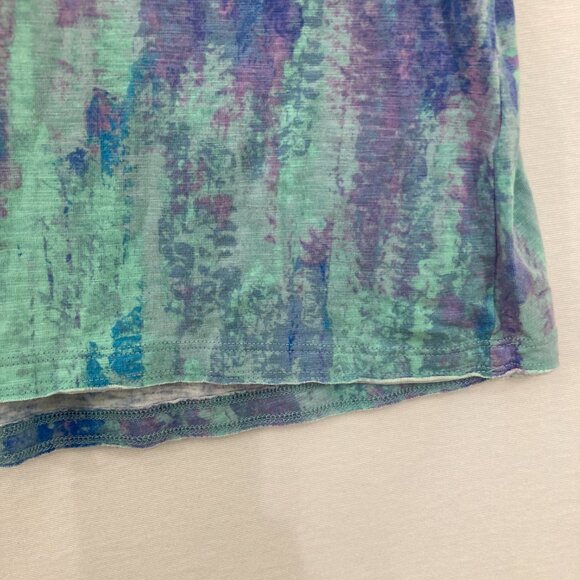 Belle by Kim Gravel size 1X Blue Purple Abstract V neck Stretch 3/4 Sleeve Top - Picture 7 of 10